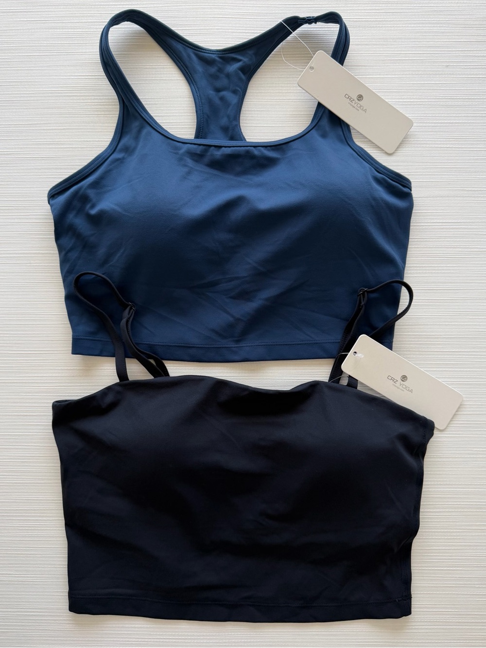 CRZ YOGA Sports Bra Bundle 2 Pack Navy Black Racerback Longline Size L NWT